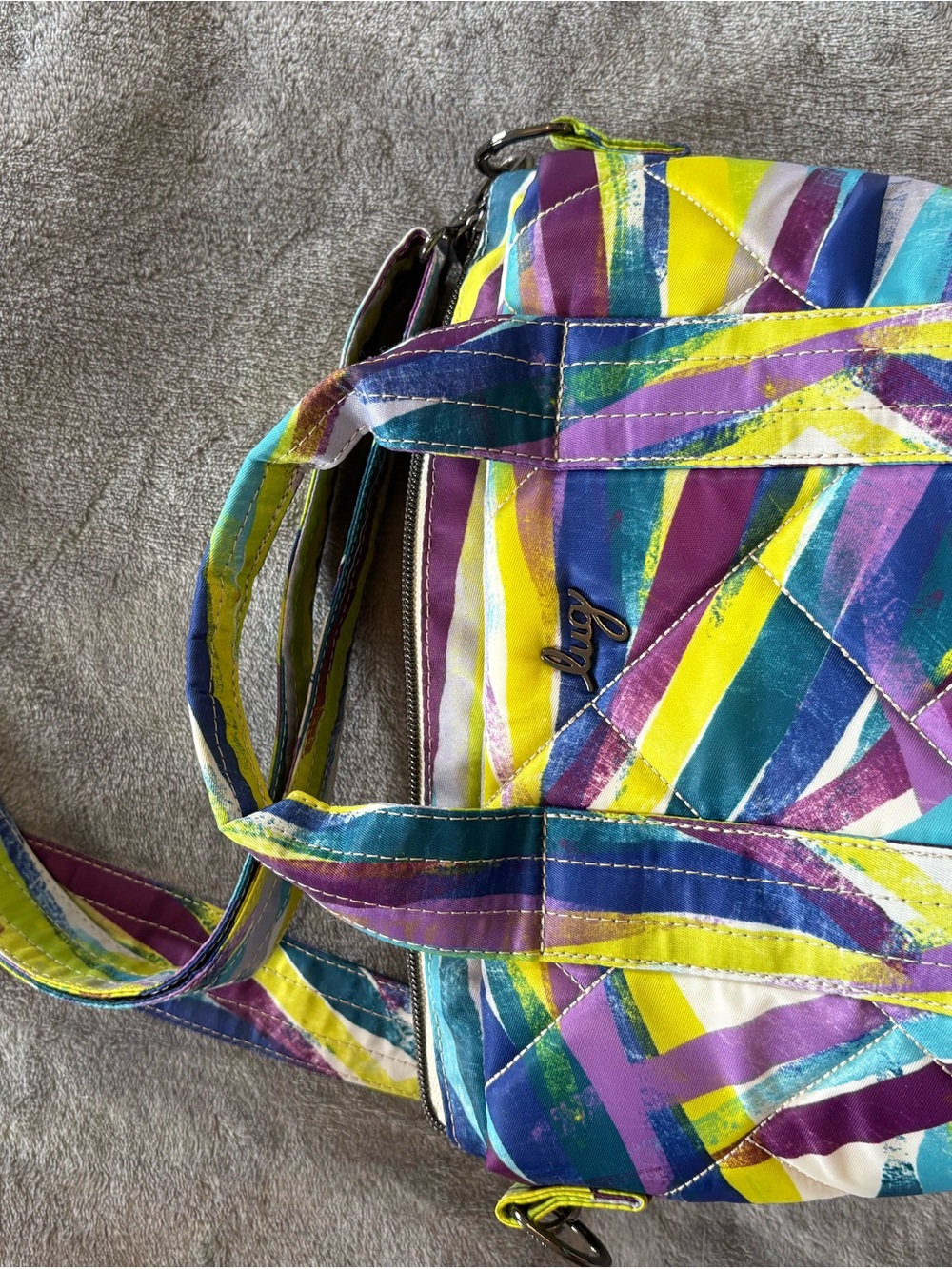 Lug Dory Mini Quilted Crossbody in Yellow, Purple, Teal, Blue brushstrokes